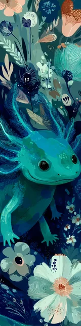 Free printable axolotl bookmark featuring a neon teal axolotl